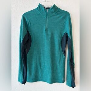 SMARTWOOL Merino Sport Merino 250 Base Layer Pattern 1/4 Zip Top Shirt Teal Med